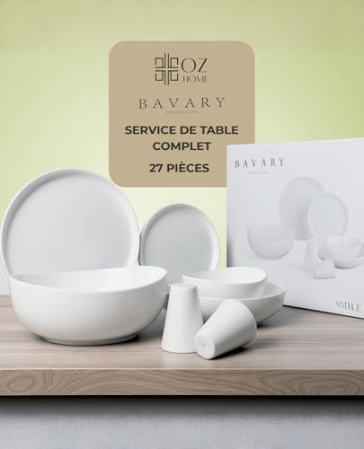 BAVARY Vajilla Porcelana Smile 27 Piezas – Vajillas Completas 6 Personas – Juego De Platos Vajilla Con Platos Llanos Y Platos Hondos, Cuencos – Apta Microondas Y Lavavajillas