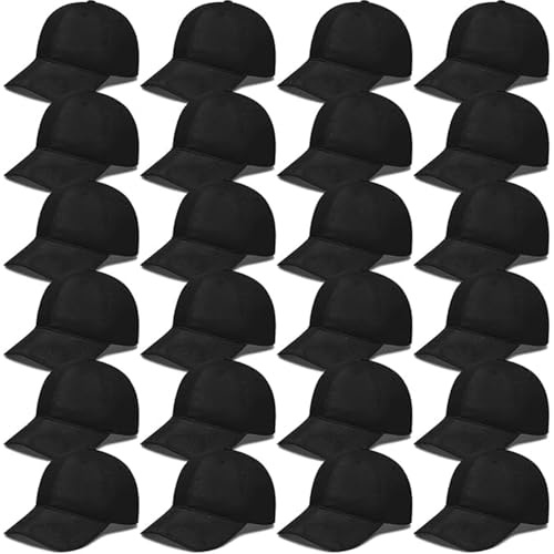 YFNVH Lot de 24 Casquettes de Baseball Noires, Réglables et Vierges
