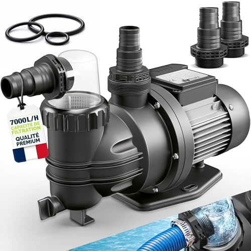 tillvex® Bomba de filtro piscina 7 000 L/h & 250 W | Altura de impulsión máx. 7,5 m | Bomba de circulación para piscinas 22 m³ | Autoaspirante piscina desmontable & spa con prefiltro