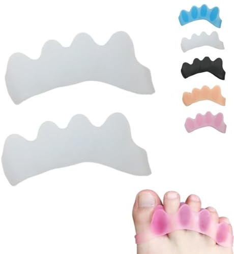 AAFGVC Distanfix Alluce Valgo Correttore Dita Piedi Morbido, Separatore in Silicone Riutilizzabile, Design a Cinque Fori per Uso Giorno e Notte (Bianco)