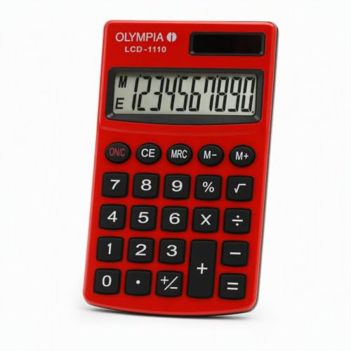 OLYMPIA LCD 1110 Taschenrechner – 10-stelliger Solar Rechner mit Batterie – Dual Power Taschenrechner mit Prozent-, Wurzel- & Speicherfunktion – Kompakter Rechner für Schule, Büro & Zuhause