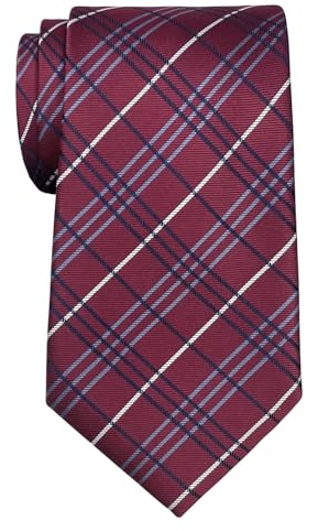 Retreez Corbata de microfibra con estampado a cuadros para hombres Rojo burdeos