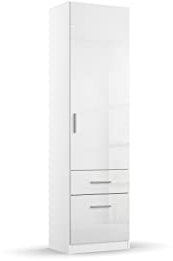 Rauch Möbel Celle Schrank Drehtürenschrank in Weiß/Hochglanz Weiß, 1-türig mit 2 Schubladen, inkl. Zubehörpaket Basic 1 Kleiderstange, BxHxT 47x197x54 cm