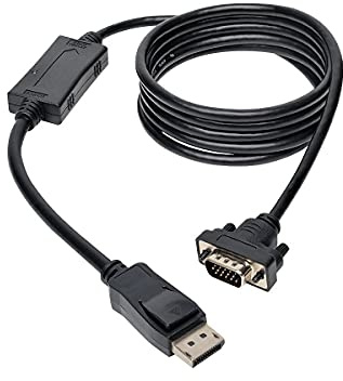 Eaton DisplayPort to VGA Active Cable Adapter, DP 1.2 with Latches, DP to HD15 (M/M), DP2VGA, 1080p, Black, 6 Feet / 1.83 Meters (P581-006-VGA-V2)