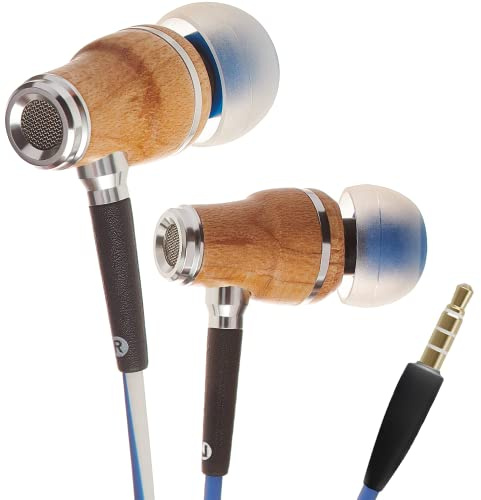 Symphonized NRG X Earphones Wired with Mic -Wood Earbuds with Microphone, Stereo In Ear Headphones for Computer, Android, PC & Laptop, Noise Isolating Ear Buds 3.5 mm Jack, Ear Phones Corded (Blue)