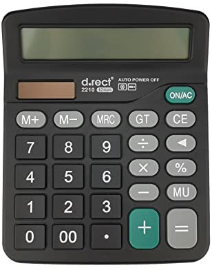 D.RECT D.RECT 2210 Taschenrechner Bürorechner einfache Rechenmaschine Dual-Power (Solar und Batterie) 12 stellig