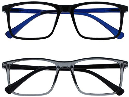 OPULIZE Ink Pack 2 Gafas De Lectura Grande Negro Gris Hombres Mujeres Bisagras Resorte RR4-17 +2,00