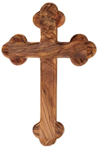 Kassis Geschenkartikel Olivenholz Kreuz Kruzifix Wandkreuz schlicht mit runden Kanten zum Aufhängen aus Bethlehem zur Firmung, Taufe, Kommunion (Ohne Gravur, 22,50 cm)