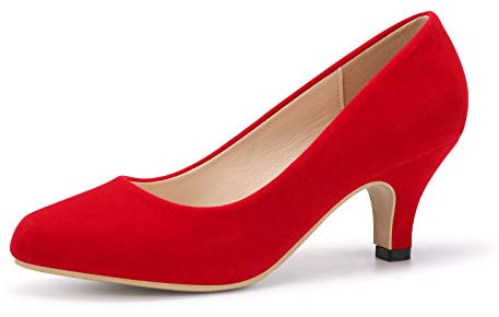 Phorecys Women's Kitten Heels Round Toe Dress Court Shoes Work Comfort Pumps Suede Red US 9.5-UK 7
