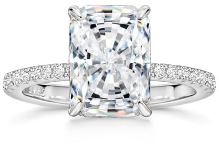 Michooyel Damen Ring 4ct Radiant Cut Zirkonia Verlobungsringe Smaragd Ehering, Smaragdschliff Versprechensring Sterling Silber 925