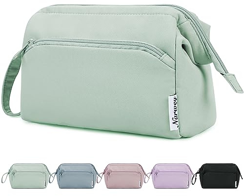 Narwey Wide-open Makeup Bag Women Girls, Travel Toiletry Bag for Women Cosmetic Bag Organizer Make up Bag with Compartments Toiletries Medicine Bag (Mint Green)