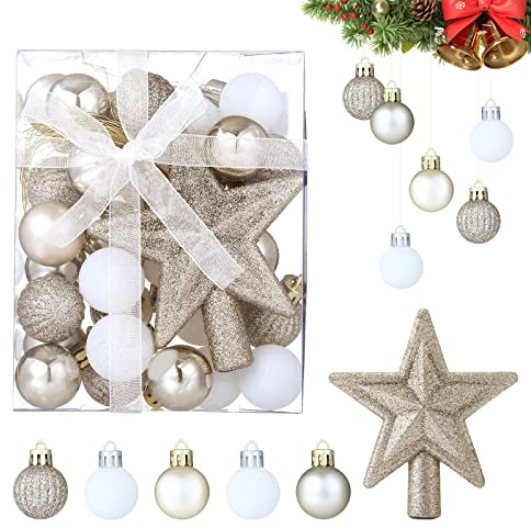 LIHAO Mini Boules de Noel Or Et Blanc pour Sapin de Noel, 30 pcs Boule en Plastique a Remplir, Boule Polystyrène, Decoration Noel Sapin, Ornement de Sapin de Noël