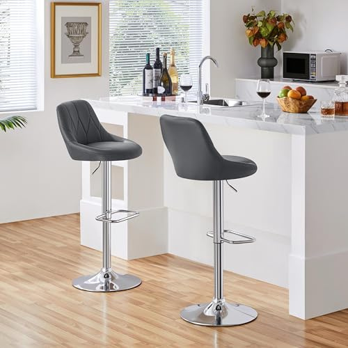 Yaheetech Modern Adjustable Swivel Counter Bar Stools 2PCS, Dark Grey