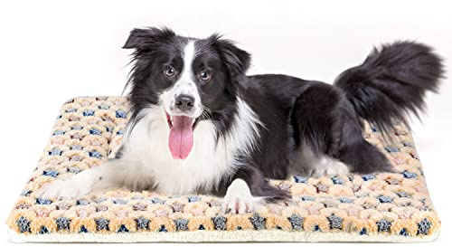 MORA PETS Large Dog Crate Bed 36 Inch Reversible Pet Mat for Dogs | Soft Fleece Dogs Mat with Star Pattern, Washable Flat Puppies Cushion for Medium Dogs, Crates and Indoor Use, Brown 89x59cm