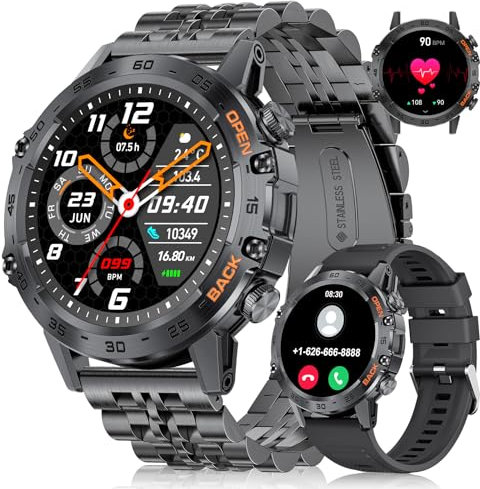 FOXBOX Smart Watch for Men, 1.39 Military Smartwatch with SpO2, Sleep Monitor, 24H Heart Rate, Tactical Fitness Watch, 100+ Sports, IP67 Waterproof, Make/Answer Call, 400 mAh, 300+ Watch Face, Black