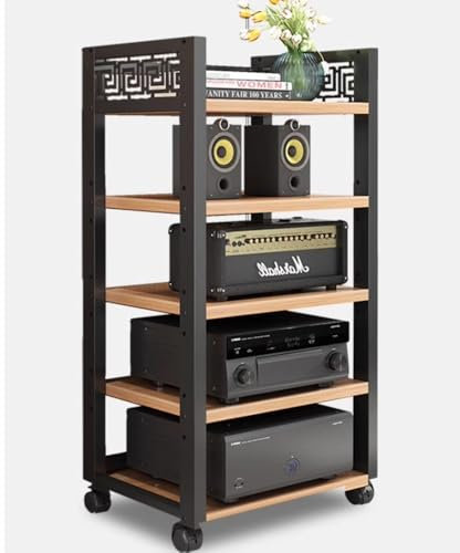 ZIUSFAC Meuble Stéréo Appareils DAC Audio Rack Multifonctionnel Support AV Media Meuble HiFi Media Stand pour Composants Audio Vidéo Etagère(Walnut,5 Tier)