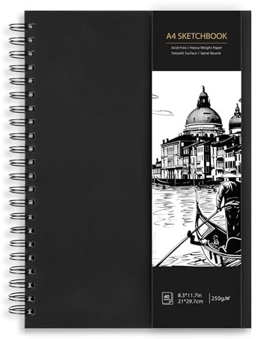 Skizzenbuch A4, 250g/m² Zeichenpapier Dickes Papier Malblock Kinder Skizzenblock Spiralbindung zum Skizzieren Illustration Zeichenen (40 Blatt/80 Seiten)