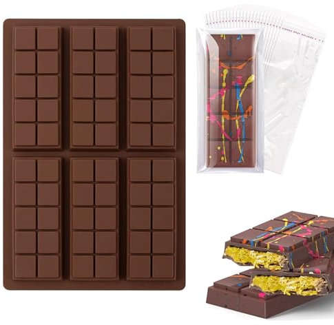 Schokoladenform Silikon 6 Tafeln Schokoladentafel Silikonform Schokolade Form Wiederverwendbare Schokoladenform für Schokolade Praline Süßigkeiten (Braun)