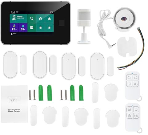 Swokely 2G WiFi TY Wireless Home Alarm System 4.3-inch Full Touch Screen Alarm Panel with Fingerprint Unlocking SOS Anti-theft Alarm Temperature and Humidity Wireless Alarm System for Home Security