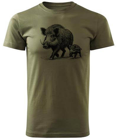 HUNT-G61 - Camiseta para Cazadores - Camiseta Hombre - de Algodón, Corte Cómodo - Regalos de Caza, Regalo para Cazadores, Silvicultores - Verde, con Motivo