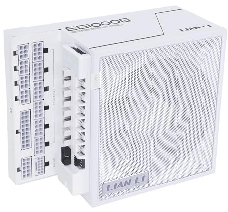 Lian Li EDGE Gold 1000W PC Power Supply White, 1000 Watt ATX PSU, PCIe 5.1, ATX 3.1 PSU | 80 PLUS Gold, modular, Sleeved Cable Kit, 12VHPWR for NVIDIA RTX, quiet fan, USB hub & fan hub