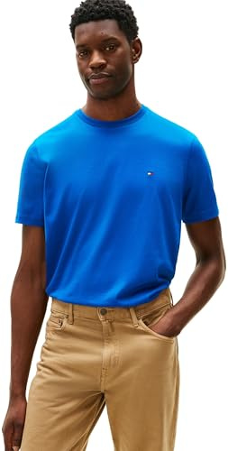 Tommy Hilfiger Camiseta ESS Seasonal REG FIT Solid tee MW0MW39995 S/S, Azul, S, Azul (Índigo Vibrante), S