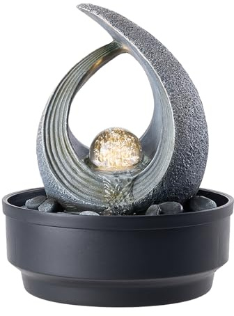 BTGGG Indoor Water Fountain with Rolling Ball LED Light, Indoor Water Feature Realistic Table Top Waterfall, Desktop Fountains for Decoration Relaxation, 3 Pin UK Plug Included