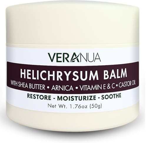 VeraNua Helichrysum Balm - With Organic Shea Butter, Arnica, Vitamin E & C, Beeswax, Jojoba & Castor Oil, Mango & Cocoa Butter – Moisturizes Dry Skin and Relieves Muscle & Joint Discomfort