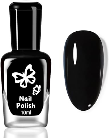 Svart nagellack – glansig naturlig Shimmer snabbtorkande nagelpolering, giftfri djupt svart vattenbaserat nagellack, utan UV-lampa, långvarig chipbeständig, färglack för kvinnor nagelkonst (svart)