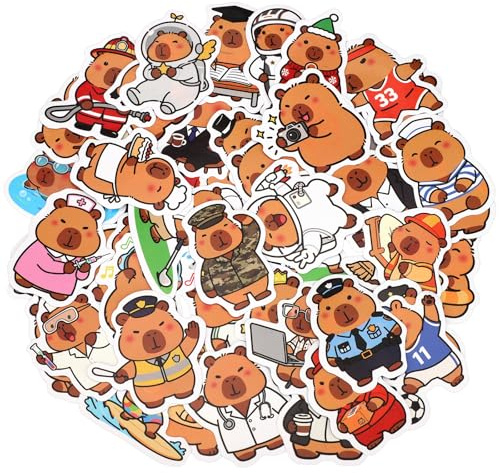50st Capybara-Klistermärken, Söta Vinyl Capybara-Dekaler Vattentäta Djurklistermärken för Laptop Vatten Flaska Bagage för Barn Tonåringar Vuxna Klassrumspriser och Presenter