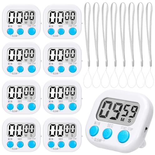 8 Pack Digital Kitchen Timer Magnetic Countdown Timers with Loud Alarm & Large Display - Cooking Timers for Kitchen, Egg, Classroom, Kids Toothbrush, Pomodoro Study Timer