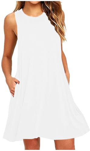 Summer Dresses for Women UK Sleeveless Casual Loose Fit Tank Mini Dress with Pockets Holiday Vacation Womens Comfy Solid Colour Lounge Boho Beach Dresses