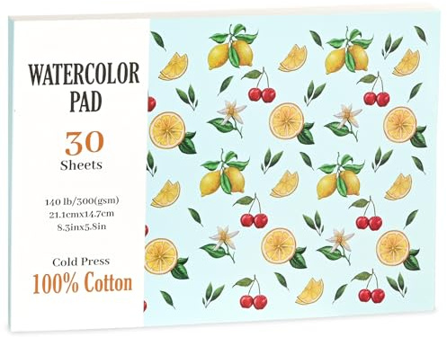 Watercolour Paper A5 Pad,30 Sheets Watercolor Paper Cold Press,300gsm Water Colour Pad for Art Painting,Sketching,Drawing,Mixed Media