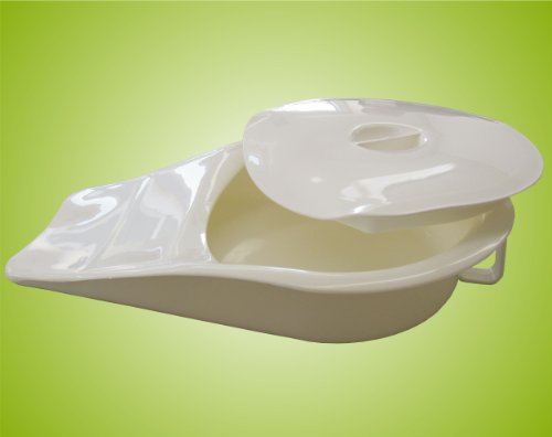 Stechbecken Bettpfanne Kunststoff mit Deckel oval angeschrägt Weiss *Top-Qualität zum Top-Preis*