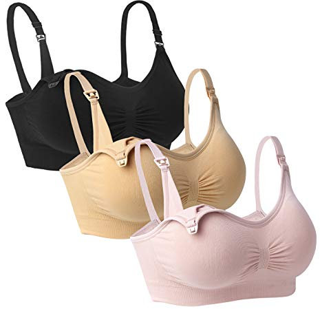 iloveSIA Damen Still-BHS Schwangerschaft Still BHS ohne Bügel Bequemer BH nahtlos Seamless BH Schwarz+Rosa+Ekrü,M fit 75BC