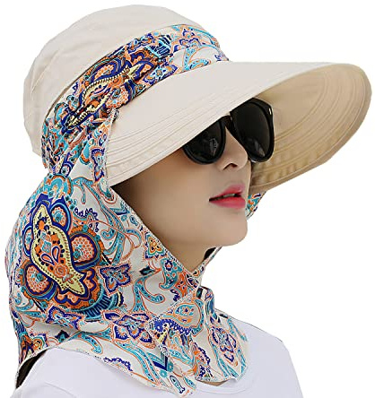 WITERY 2 in 1 Reversible Packable Sun Hat with Neck Flap Women's Large Brim UV Protection UPF 50+ Breathable Quick Dry Outdoor Sports Visor Beach Fishing Hat
