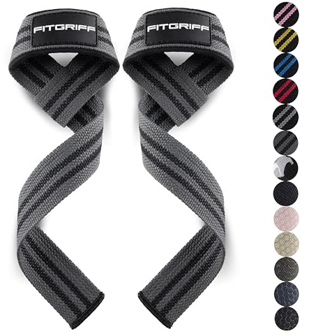 Fitgriff® Zughilfen (gepolstert) für Krafttraining, Bodybuilding, Fitness - Kreuzheben Gurte - Lifting Straps - für Frauen und Männer (Grey)