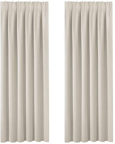 Room Darkening Window Curtain Panels, Easy Care Solid Thermal Insulated Pencil Pleat Room Darkening Draperies/Drapes for Bedroom (2 Panels,66 by 90, Light Beige)