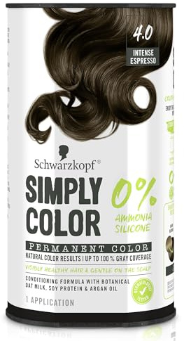 Schwarzkopf Simply Color Permanent Hair Dye, 4.0 Intense Espresso, Long-Lasting with Nourishing Ingredients, No Ammonia or Silicone, All Hair Types