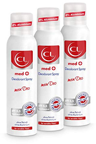 CL medcare Deodorant Spray für sensible Haut - 3er Pack 150 ml Deo Spray ph hautneutral ohne Aluminium & Zink bietet aktiven Schutz & sanfte Pflege - Deo Herren & Damen - Deodorant Männer & Frauen