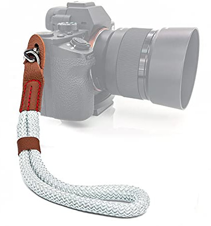 MyGadget Kamera Handschlaufe Seil mit Kunstleder Applikationen Retro Look - Trageschlaufe Handgelenkschlaufe für DSLR SLR Canon, Nikon, Sony - Silber Weiß