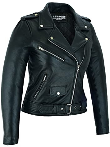 RUBSONS VESTE DE MOTARD EN CUIR FEMME | 100% Cuir Véritable, Doublure Polyester Rembourrée, Fermeture Éclair YKK, Style Classique