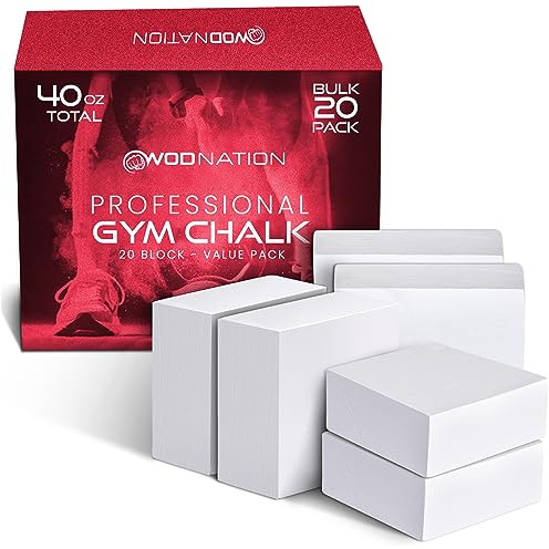 WOD Nation Gym Chalk Blocks - Grip Support for Weight Lifting - Moisture Absorption for Rock Climbing Chalk - Crumb-Resistant Blocks for Gymnastics Equipment - 2 Oz, Pack of 20