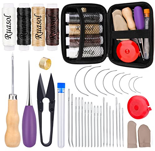 38-teiliges Polsterreparaturset enthält Nähgarn und Nadeln, Ahle, Fingerhut, Ledernähnadeln für Polster, Leder, Teppich, Leinwandreparatur für die Lederreparatur