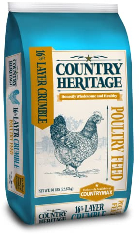 Country Heritage Chicken Layer Crumble 50lbs - 16% Protein Feed for Increased Egg Production & Strong Eggshells, High Protein
