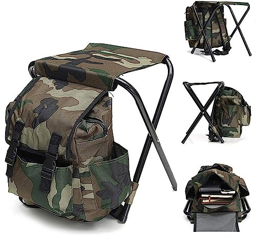 Creperture Sgabelli da Campeggio Pieghevoli per Esterni, Sedia da Campeggio Portatile in Tessuto Oxford con Zaino Carico Massimo 100kg per Pesca, Campeggio, Picnic, Barbecue, Mimetico