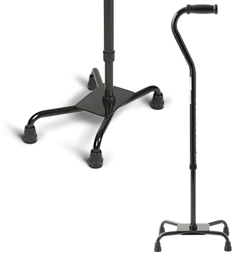 Medline Aluminum Quad Cane with Large Base for Balance, Knee Injuries, Leg Surgery Recovery & Mobility, Portable, Lightweight Walking Aid for Seniors & Adults