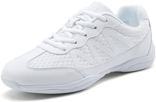 BAXINIER Girls Cheerleading Shoes Women White Cheer Shoes Youth Cheer Competition Sneakers Athletic Training Dance Tennis Shoes - White 13 Little Kid