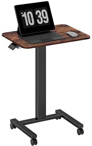 Vinsetto Bureau d'ordinateur Portable Réglable en Hauteur, Table d'Appoint Mobile avec Roulettes, Bureau Assis-Debout, Marron, Rustique, 65L x 48B x 68-108H cm, Pour le Travail