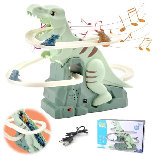 DAWRSI Jouet électrique Dino Slide Track avec lumière et musique Dinosaure montagnes russes Jouet d'escalier, d'escalade, circuit, jouet pour enfants